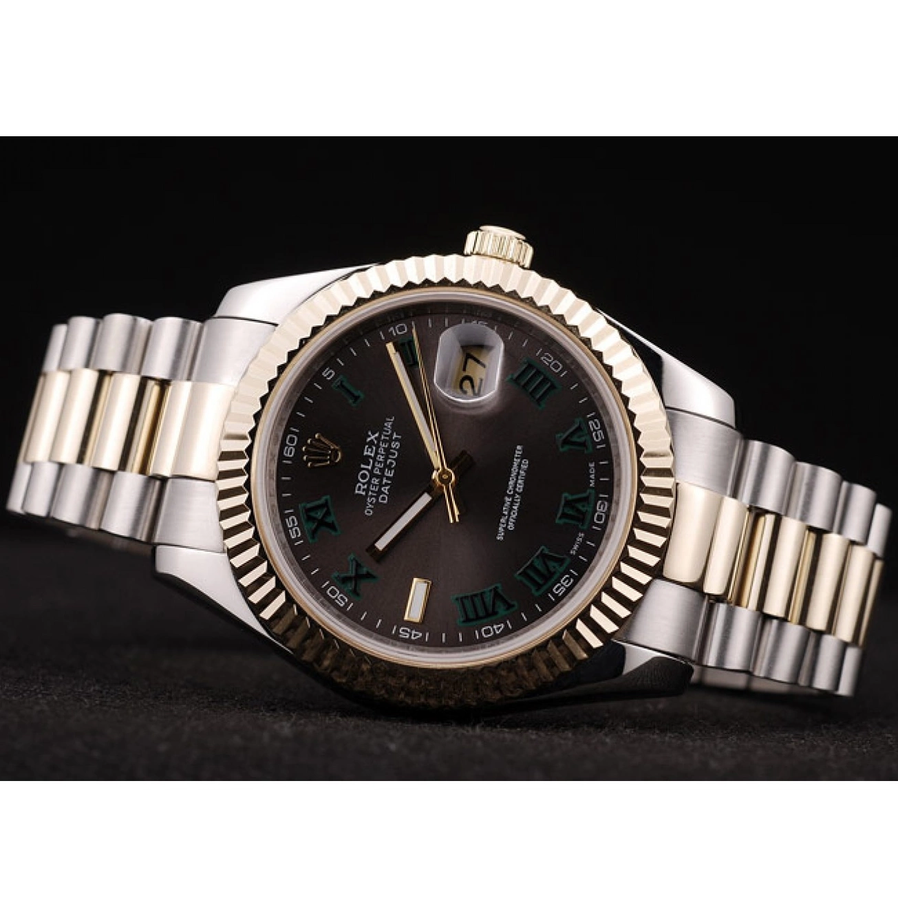Aaa replica Rolex Bezel Brown Pattern DateJust Ribbed Gold Dial 0717